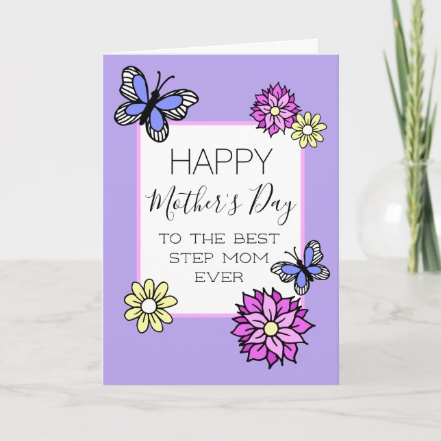 Carte Joyeuse Fête des Mères Belle-Mère Floral Papillon (Devant)