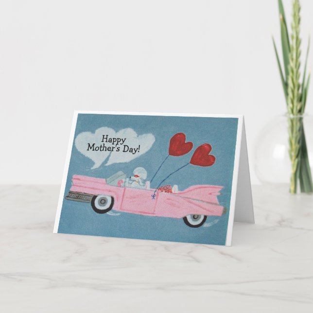 Carte Joyeuse fête des Mères ! Caniche dans une décapota (Devant)