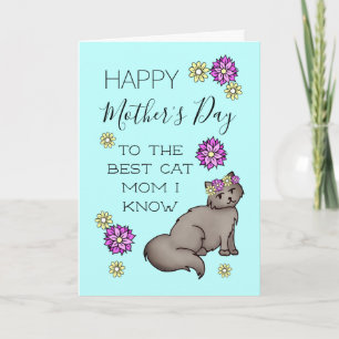 Carte Joyeuse Fête des Mères Chat Maman Florale