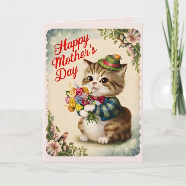 Carte Joyeuse Fête des Mères Chat Rétro Personnalisé (Devant)
