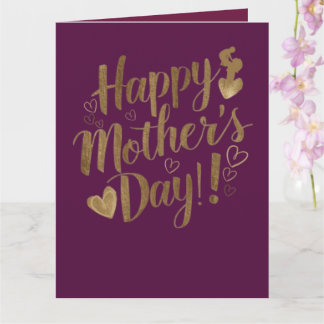 Carte Joyeuse Fête des Mères Cœur en écriture dorée