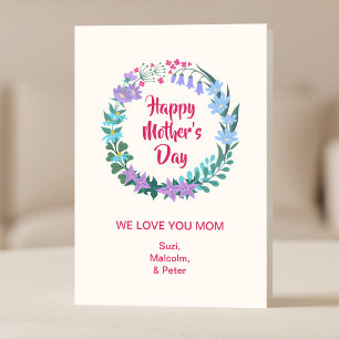 Carte Joyeuse Fête des Mères Couronne de fleurs bleues r