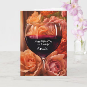 Carte Joyeuse fête des mères Cousin avec du vin et des f