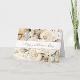 Carte Joyeuse fête des Mères crème vanille écriture flor