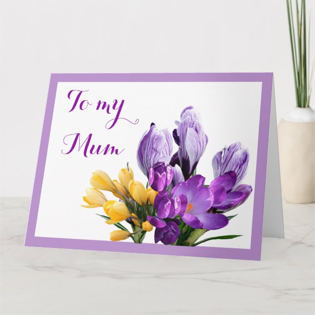 Carte Joyeuse Fête des Mères crocus floraux violet jaune (Devant)