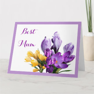 Carte Joyeuse Fête des Mères crocus floraux violet jaune