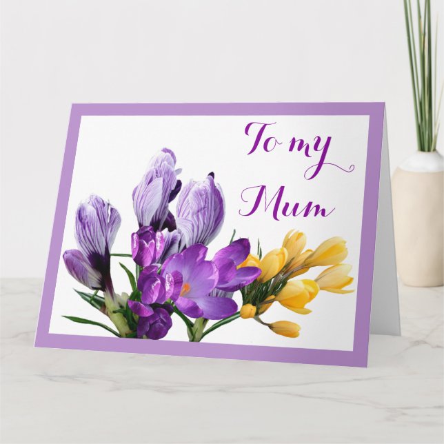Carte Joyeuse Fête des Mères crocus floraux violets jaun (Devant)
