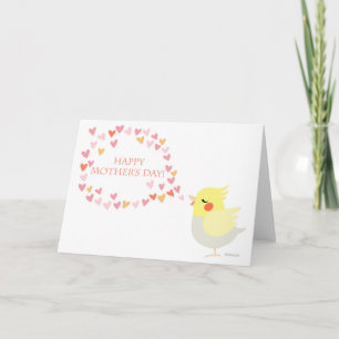 Carte Joyeuse fête des mères Cute Cockatiel aux coeurs a