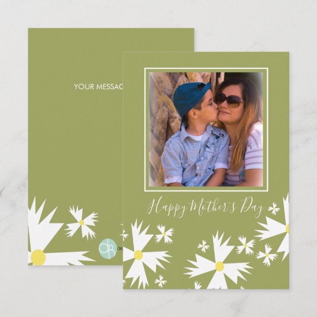 Carte Joyeuse fête des Mères Daisy Florals Green  (Devant / Derrière)