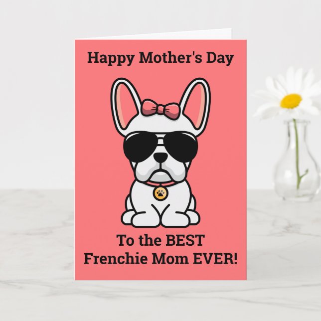 Carte Joyeuse fête des mères de Chien White Frenchie (Petite plante)