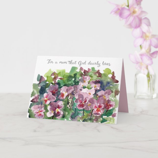 Carte Joyeuse fête des Mères Dieu Vous Aime Fleurs de Pe (Orchidée)