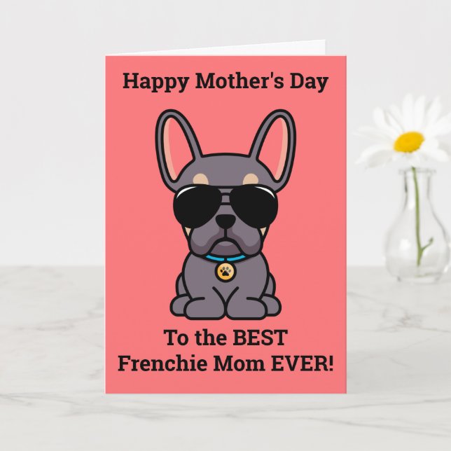 Carte Joyeuse fête des mères du chien Lilac Tan Frenchie (Petite plante)