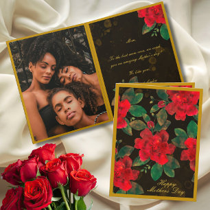 Carte Joyeuse Fête des Mères Élégante Fleur Rouge Fête d