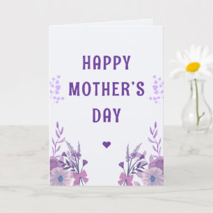 Carte Joyeuse Fête des Mères Élégante Fleur Violet