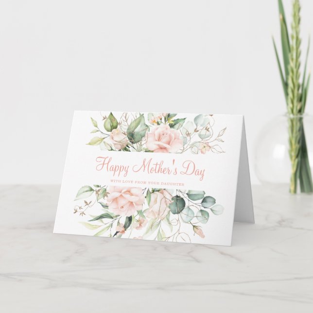 Carte Joyeuse fête des mères Faux or Blush rose floral (Devant)