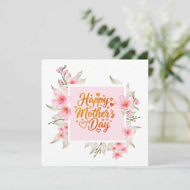 Carte Joyeuse Fête des Mères Fleur de Cerisier Rose (Debout devant)