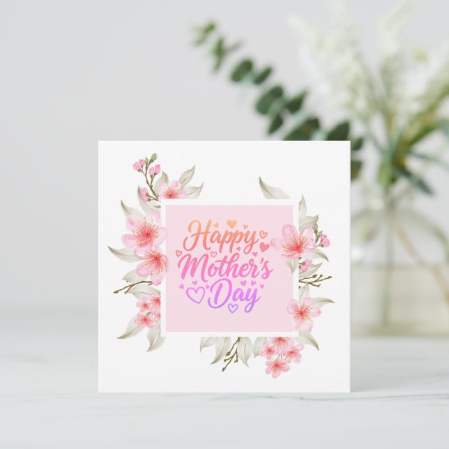 Carte Joyeuse Fête des Mères Fleur de Cerisier Rose (Debout devant)
