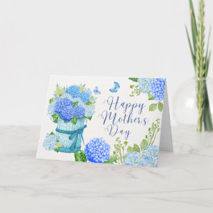 Carte Joyeuse fête des mères Fleurs d'hortensia bleues 