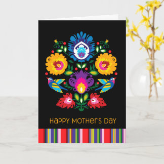 Carte Joyeuse fête des mères, Fleurs folkloriques Texte 