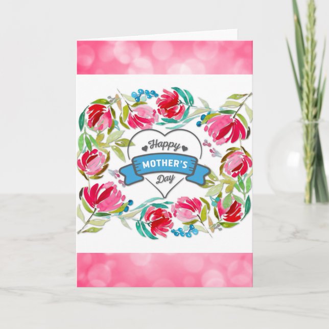 Carte Joyeuse Fête des Mères Fleurs Roses Tendres (Devant)