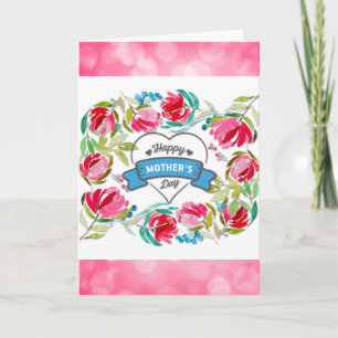 Carte Joyeuse Fête des Mères Fleurs Roses Tendres