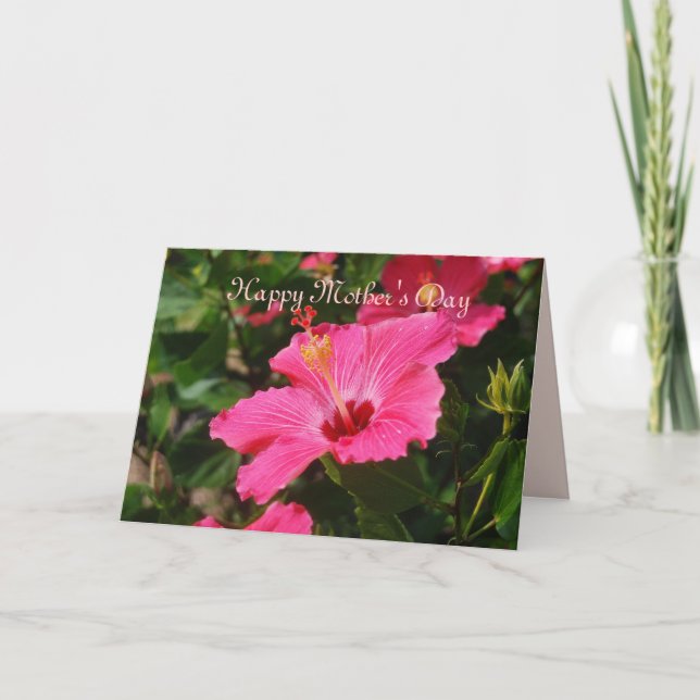 Carte Joyeuse fête des mères Hibiscus rayé rose (Devant)