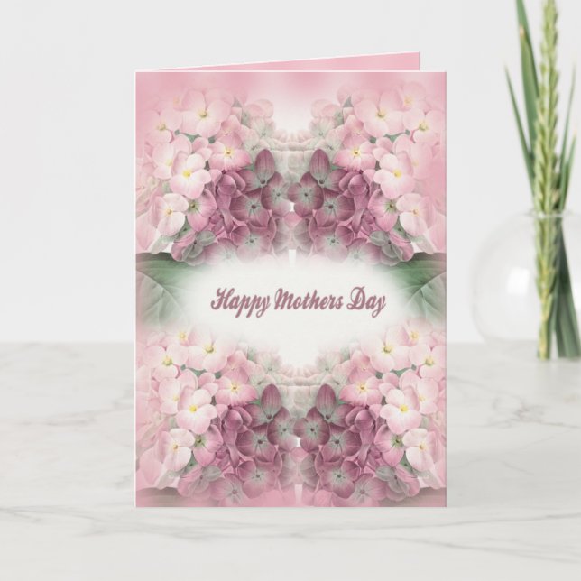 Carte Joyeuse fête des mères Hydrangées roses foncées (Devant)