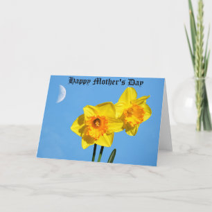 Carte Joyeuse fête des Mères Jonquilles fleurs Médaille