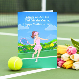 Carte Joyeuse fête des mères Joueuse de tennis maman