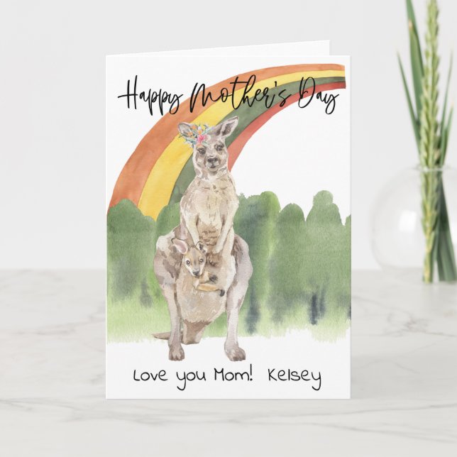 Carte Joyeuse fête des mères Kangaroo Maman et bébé (Devant)