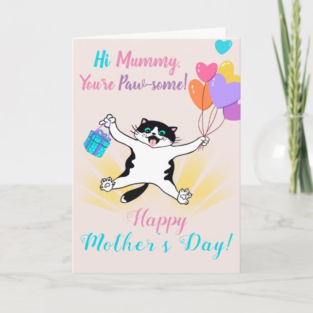 Carte Joyeuse fête des mères Kitty mignonne Ballons colo (Devant)
