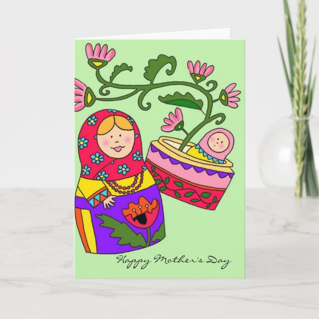 Carte Joyeuse fête des mères Matryoshka Art populaire uk (Devant)