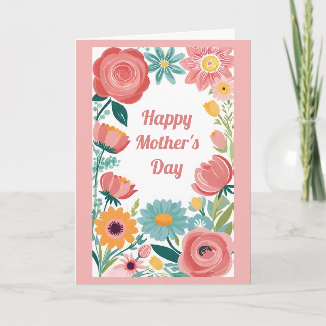 Carte Joyeuse Fête des mères mignonne rose florale (Devant)