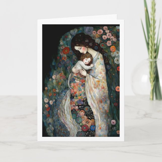 Carte Joyeuse fête des mères Peinture de la mère et de l (Devant)