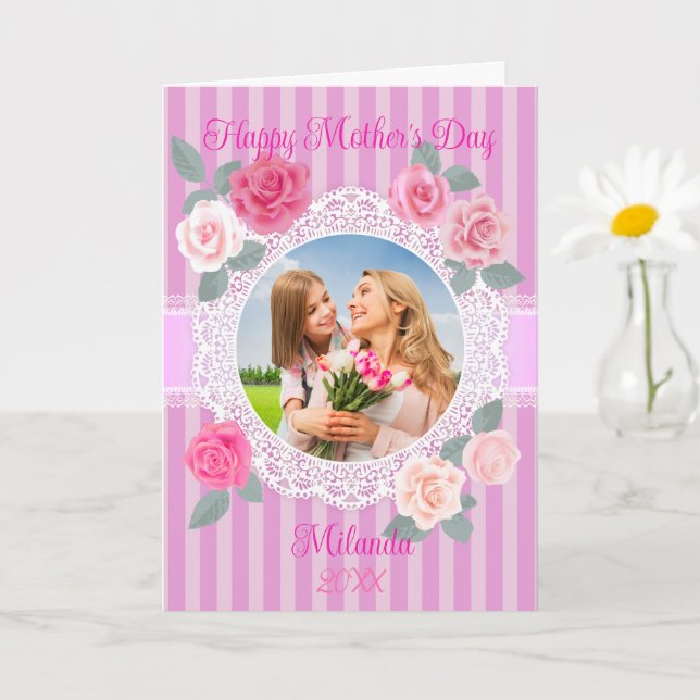 Carte Joyeuse Fête des Mères Roses Roses (Petite plante)