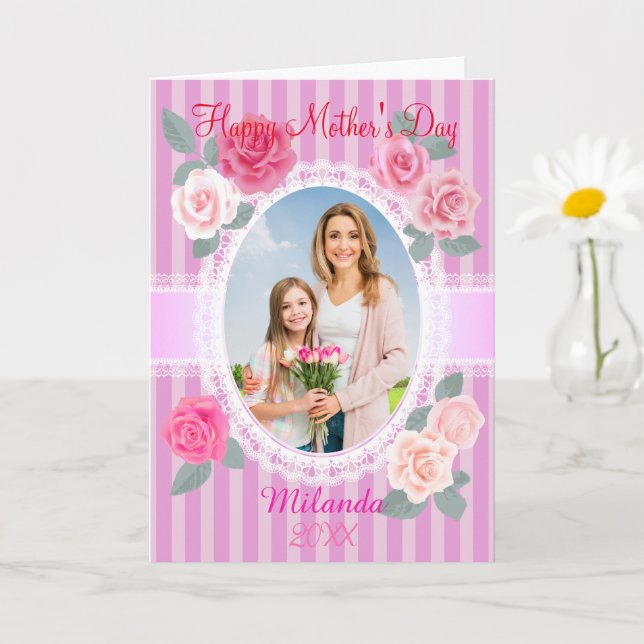 Carte Joyeuse Fête des Mères Roses Roses (Petite plante)