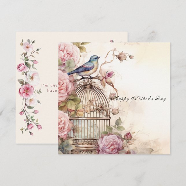 Carte Joyeuse Fête des Mères Roses Roses Bleu (Devant / Derrière)