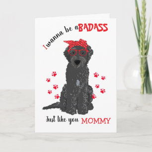Carte Joyeuse fête des mères sale clebs Labradoodle noir