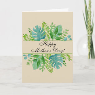 Carte Joyeuse fête des mères Verdure Feuille Aquarelle