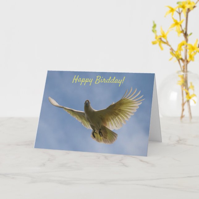 Carte Joyeuse fête des oiseaux Anniversaire Cockatoo Vol (Fleur jaune)
