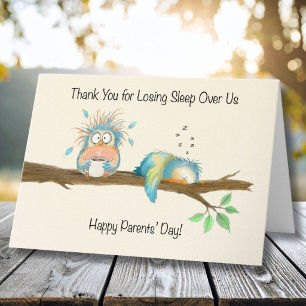 Carte Joyeuse Fête des Parents Drôle d'Oiseau Épuisé