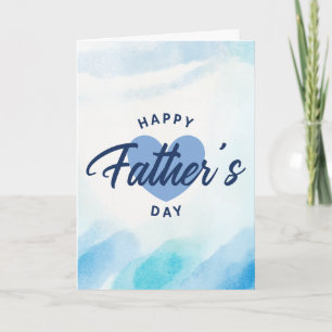 Carte Joyeuse Fête des Pères aquarelle bleue Minimaliste
