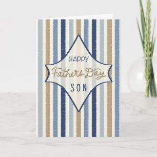 Carte Joyeuse fête des pères au fils bleu rayé en détres