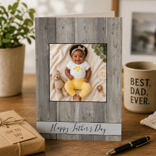 Carte Joyeuse Fête des Pères Bois Gris Rustique Photo