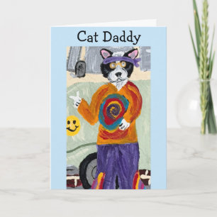 Carte Joyeuse Fête des Pères Chat Papa Hippie Chat Smoki