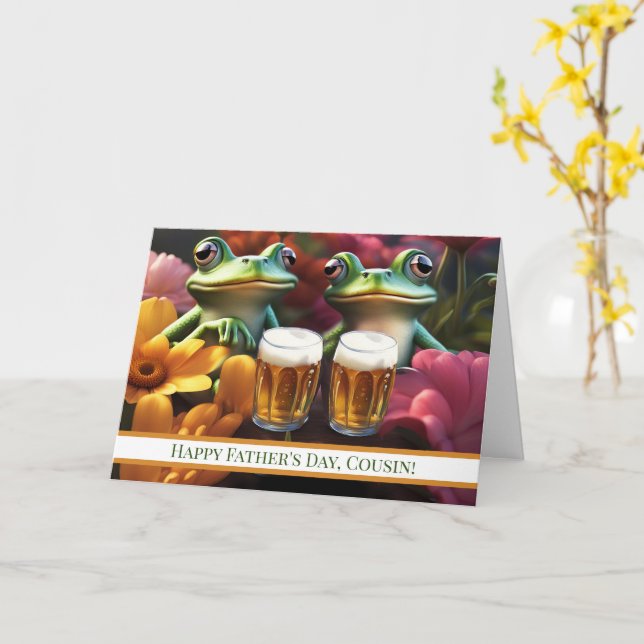 Carte Joyeuse Fête des Pères Cousin avec des Grenouilles (Fleur jaune)