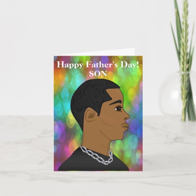 Carte Joyeuse fête des Pères Fils Afro-Américain (Devant)