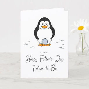 Carte Joyeuse fête des pères futur papa manchot avec œuf