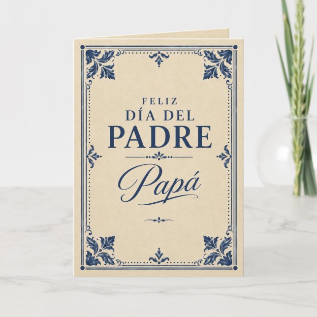 Carte Joyeuse Fête des Pères Papa Élégant Bleu (Devant)