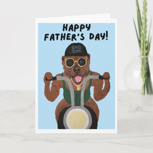 Carte Joyeuse Fête des Pères Pit Bull Biker (Devant)